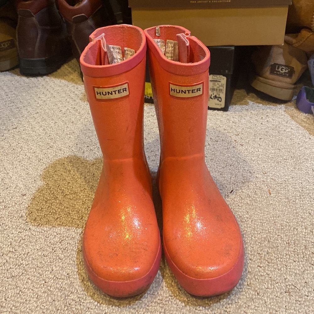 Hunter coral sparkle rain boots size 11 kids